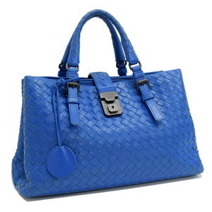 Bottega Veneta Intrecciato Leather Small Rome Handbag Blue